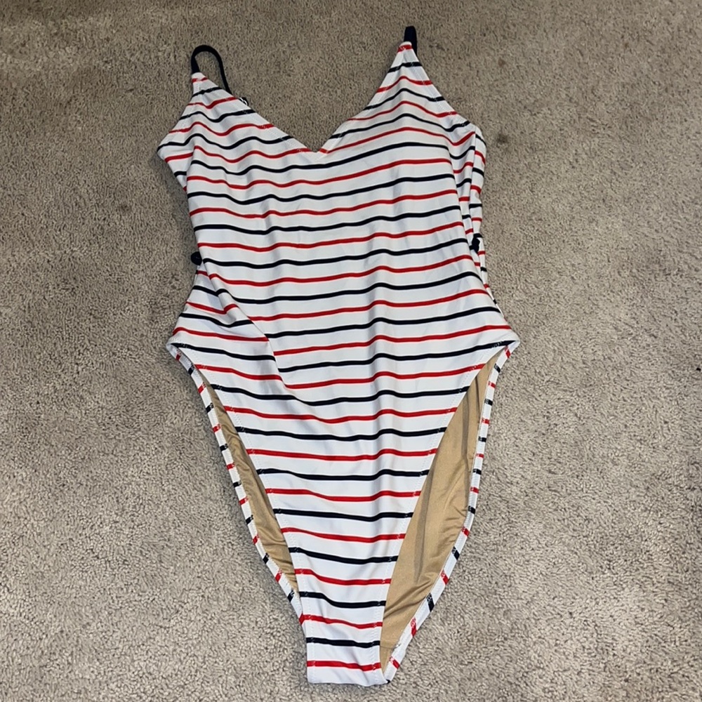 Old Navy Striped One Piece Swimsuit - Red, White, Black